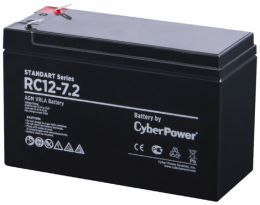 Аккумулятор CyberPower RС 12-7.2 (Standart series RС 12-7.2, voltage 12V, capacity (discharge 20 h) 7.2Ah, max. discharge current (5 sec) 108A, max. charge current 2.16A, lead-acid type AGM, terminals F2, LxWxH 151x65x94mm., full height with terminal