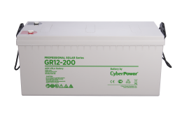 Аккумуляторная батарея CyberPower GR 12-200 (Professional Solar series GR 12-200, voltage 12V, capacity (discharge 10 h) 202Ah, max. discharge current (5 sec) 1000A, max. charge current 60A, lead-acid type GEL, terminals under bolt M8, LxWxH 522x240x