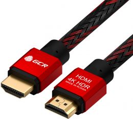 GCR Кабель 0.3m HDMI версия 2.0, HDR 4:2:2, Ultra HD, 4K 60 fps 60Hz/5K*30Hz, 3D, AUDIO, 18.0 Гбит/с, 28/28 AWG, OD7.8mm, тройной экран, BICOLOR нейлон, AL корпус красный, GCR-52289