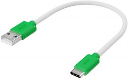 GCR QC кабель 0.25m, TypeC, быстрая зарядка, белый TPE, зеленые коннекторы, 28/ 22 AWG, GCR-53039