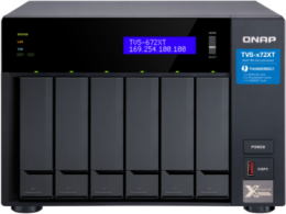 QNAP TVS-672XT-i5-8G 6-Bay NAS QTS/QuTS hero OS, Intel Core i5 Processor, 8GB DDR4 RAM(2 x 4 GB) max 64GB RAM (2 x 32 GB), 6 x 2.5/3.5" SATA HDD + 2x M.2 PCIe  SSD slot, 2xGbE LAN, 1 x 10GBase-T, 2 x Thunderbolt 3 port