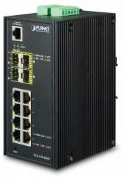 IGS-12040MT индустриальный управляемый коммутатор/ IP30 Industrial 8* 1000TP + 4* 100/1000F SFP Full Managed Ethernet Switch (-40 to 75 degree C, 2*DI, 2*DO, 12V-72VDC IN), ERPS Ring, 1588