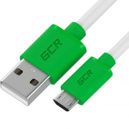 GCR QC кабель 0.15m MicroUSB, быстрая зарядка, белый TPE, зеленые коннекторы, 28/22 AWG, GCR-53285