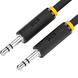 GCR кабель 1.5m аудио jack 3,5mm/jack 3,5mm черный, желтая окантовка, ультрагибкий, M/M, Premium, экран, стерео, GCR-53814